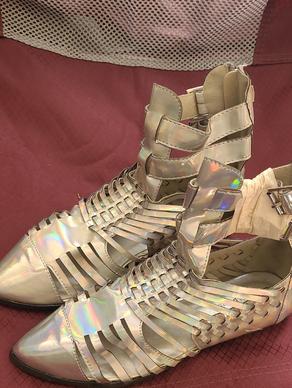 Holographic Strappy Gladiator Flats - Iridescent Women Shoes